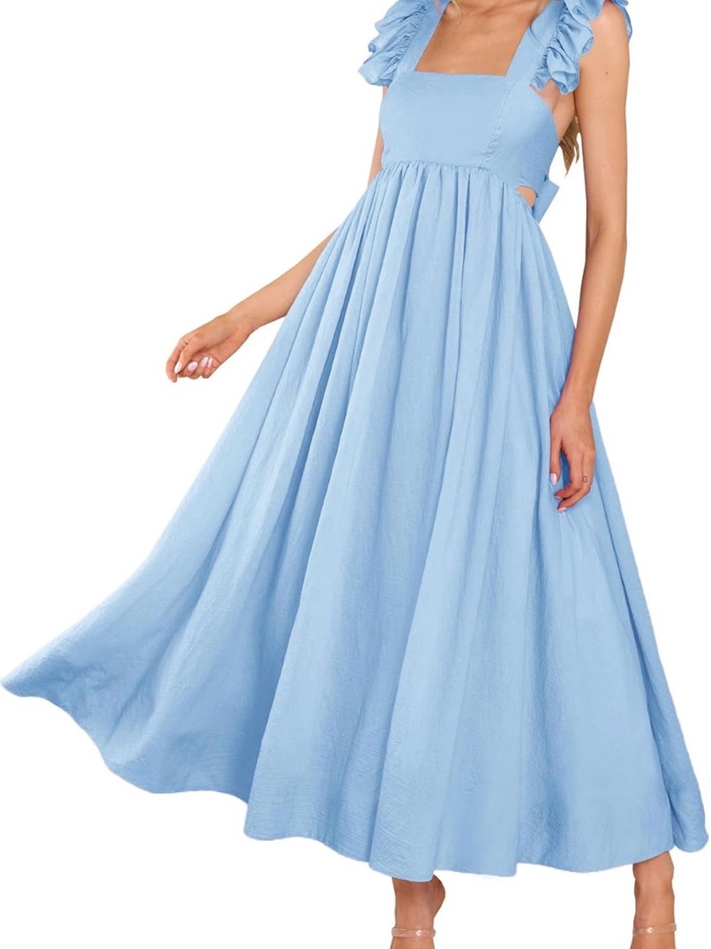 Light Blue Ruffle Strap Maxi Dress - Women
